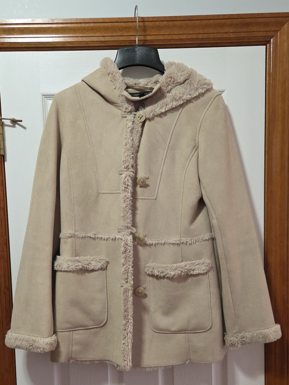 Jones New York Cream Hooded Faux-Shearling Trim Jacket